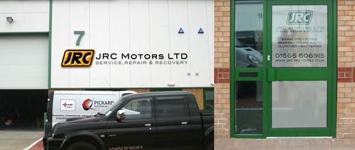 The JRC Motors Ltd unit at Station Yard and its green reception door